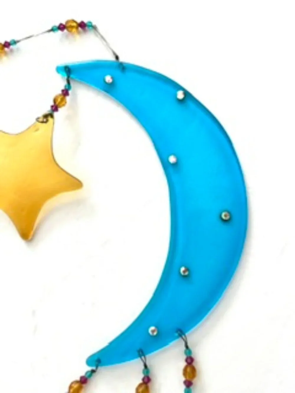 Suncatcher, crescent moon and star with dangling accents